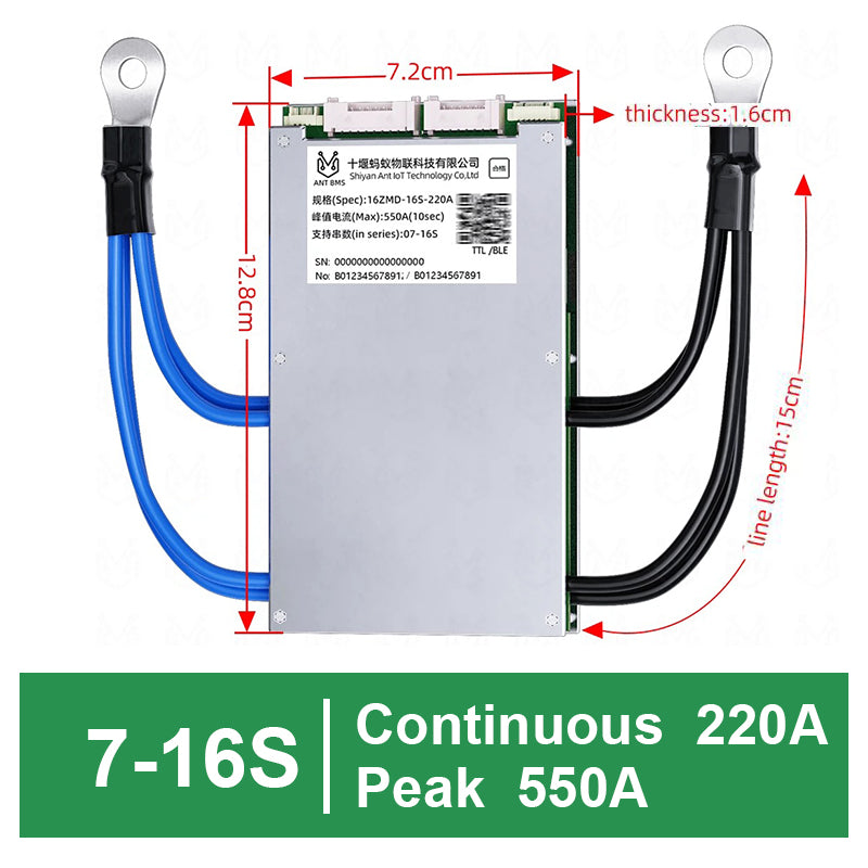 ANT Smart BMS 7-16S 36V 48V 60V 40A-400A for Lifepo4  Li-Ion Lto Battery Smart Balance board